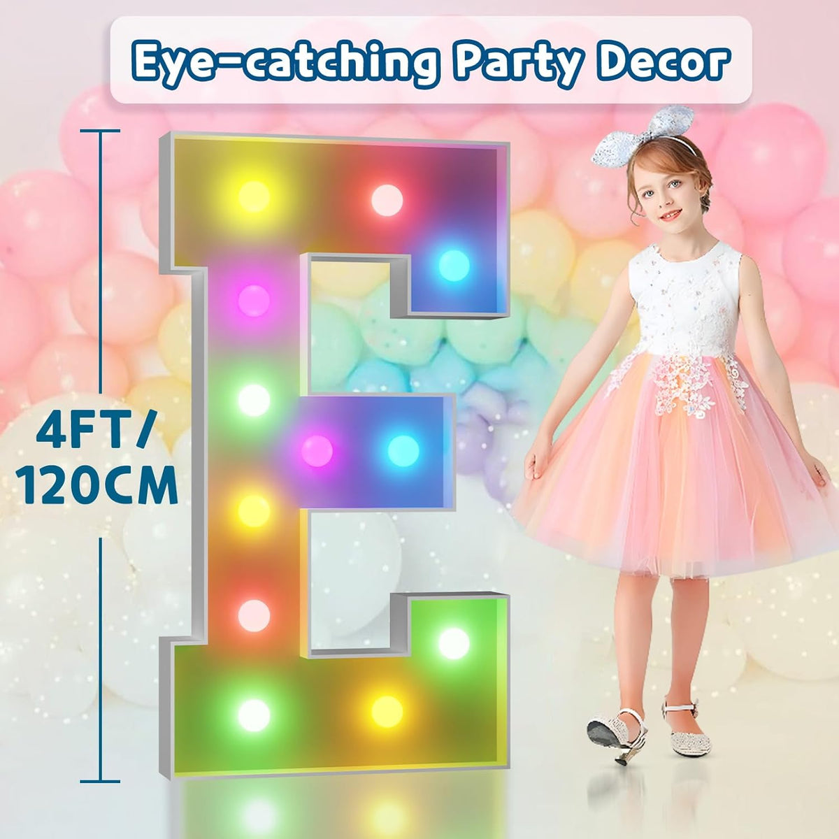 imprsv 4FT Colorful Marquee Light Up Letters E, 18 Colors Light Up Letters Alphabet Sign with