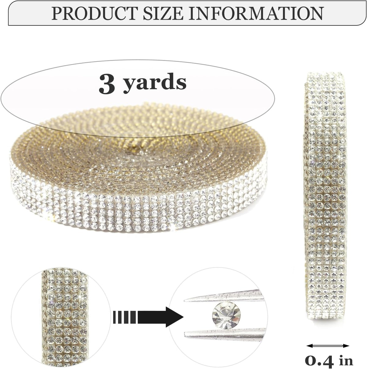 Rhinestone Ribbon 3 Yards Self Adhesive Rhinestone Strips Diamond Ribbon Sticker Crystal Roll