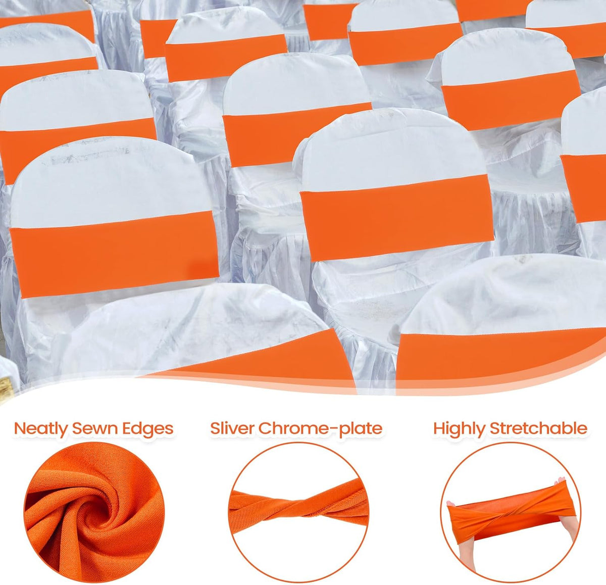 Kinlop 50 Pcs Spandex Chair Sashes Bows Chair Bands Slider Sashes for Covers Elastic Bands Ties