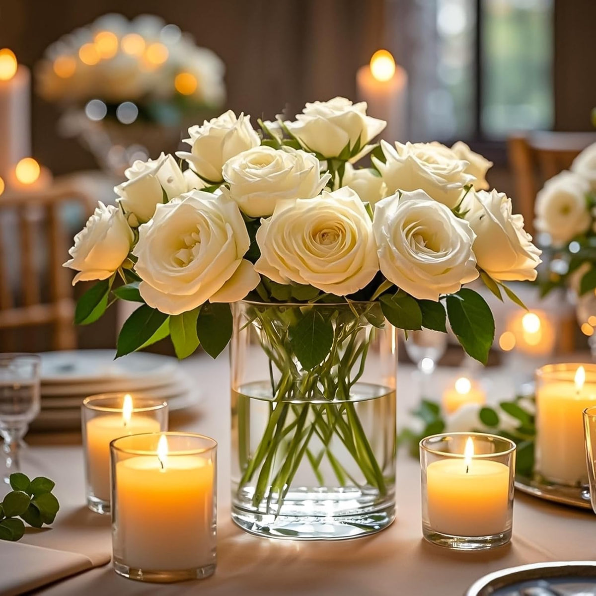 2Pcs Glass Cylinder Vases for Centerpieces, 6" x 4.7" Wide Mouth Flower Vase Hurricane Glass Candle