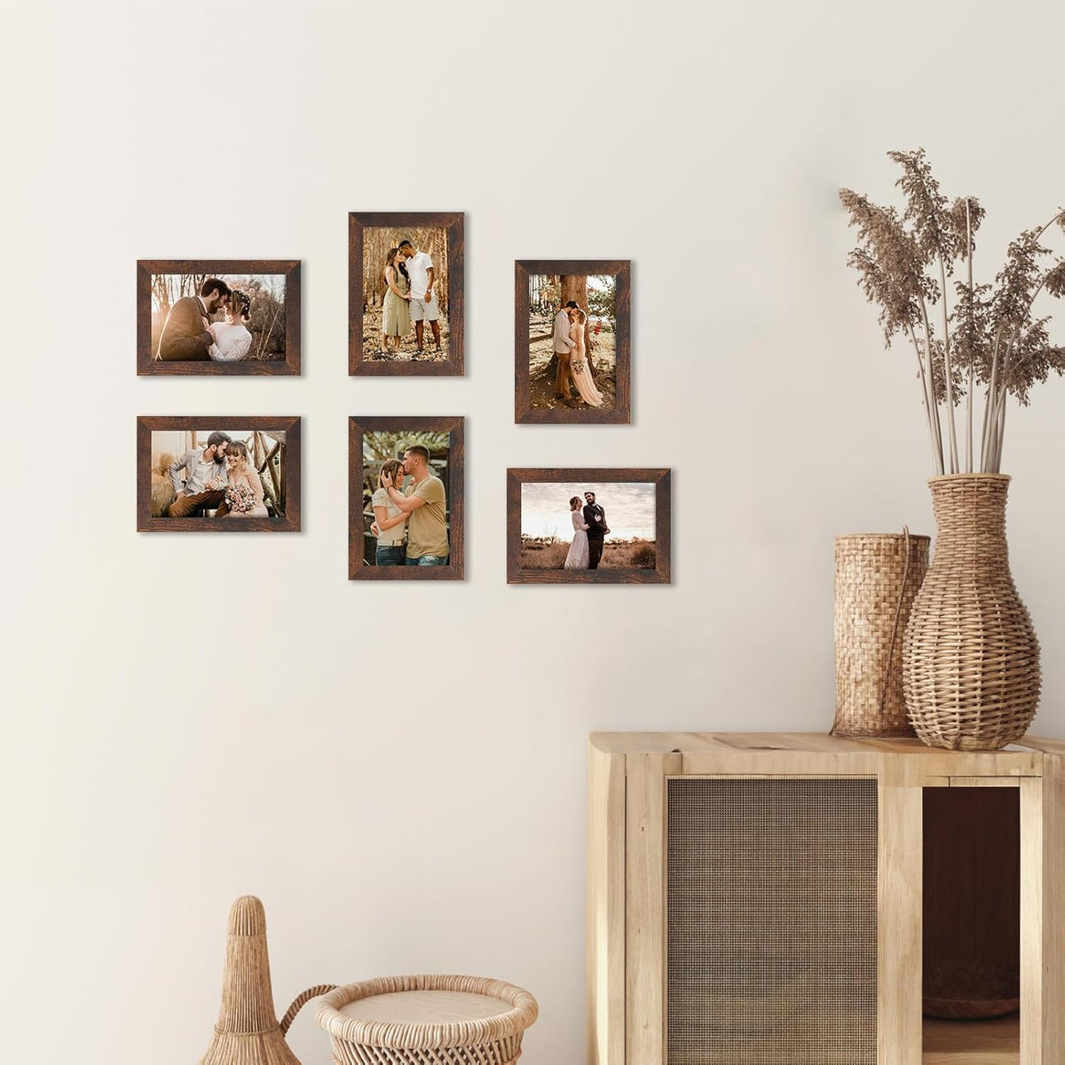 PETAFLOP Wooden Picture Frame 4x6 Bulk Set of 18, Brown Photo Frames Fits 4 by 6 for Wall or