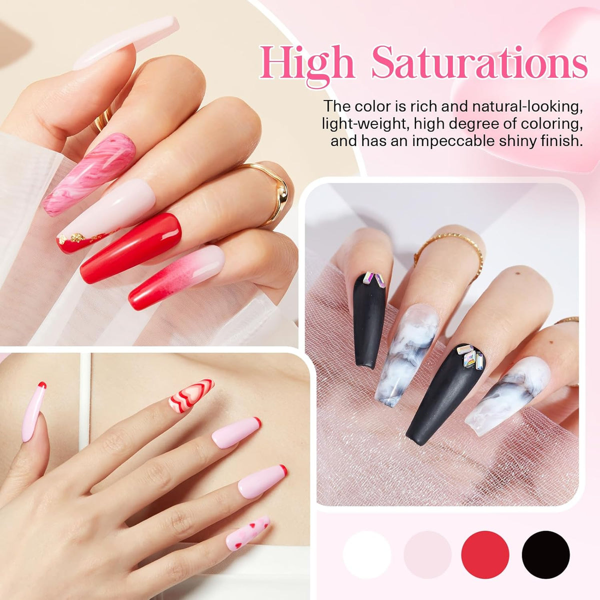 AZUREBEAUTY Dip Nails Powder Starter Kit, 4 Colors Pink Red Black Clear Dipping Powder System