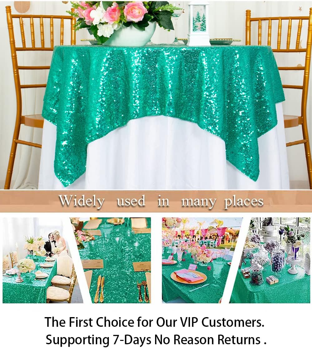 ShinyBeauty Sequin Tablecloth Square 54x54-Inch Green Table Cloths for Round Tables Christmas Green