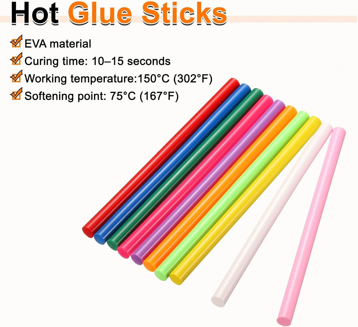 HARFINGTON 10pcs Hot Glue Sticks 0.43" Dia x 3.94" Long EVA Mini Hot Melt Adhesive Glue Stick for