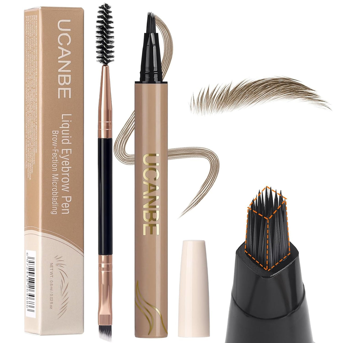 UCANBE Brow-Fection Angled Brush Eyebrow Pen, Liquid Microblading Eyebrow Pencils for Women, Wild