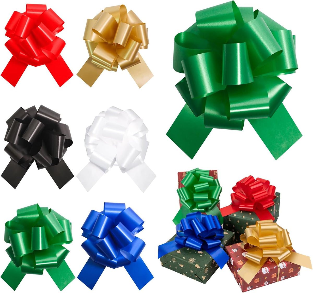 6 Pcs 6 Inch Green Pull Bows, Perfect for Gift Wrapping, Gift Wrapping Baskets Wedding Christmas