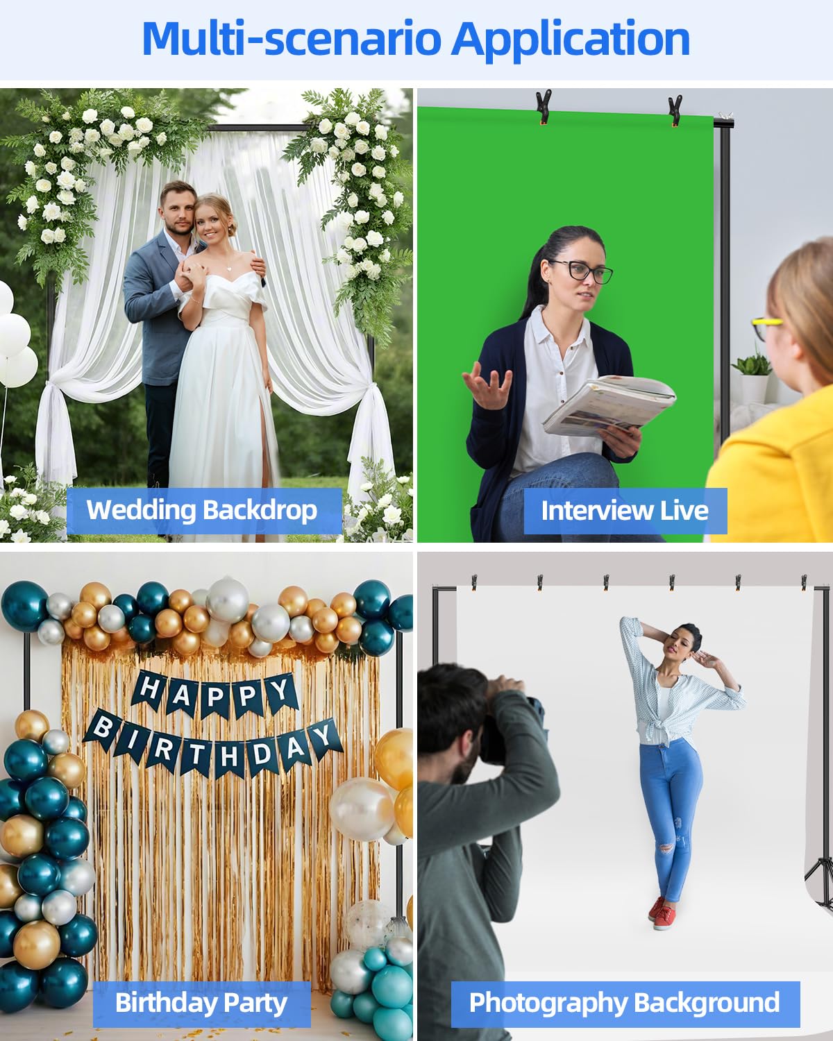 Hemmotop Backdrop Stand 10x8ft, Versatile Sizes Adjustable Banner Holder