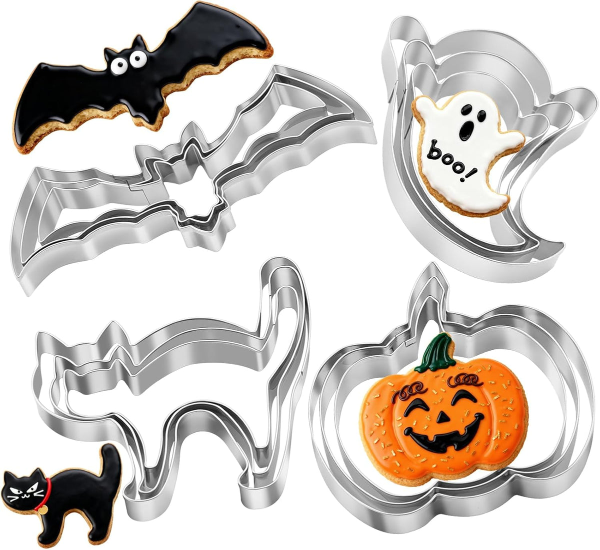 Halloween Cookie Cutters Set 12 Pcs, Stainless Steel Holiday Cookie Cutters Shape, 5.15” Bat, 3.54”