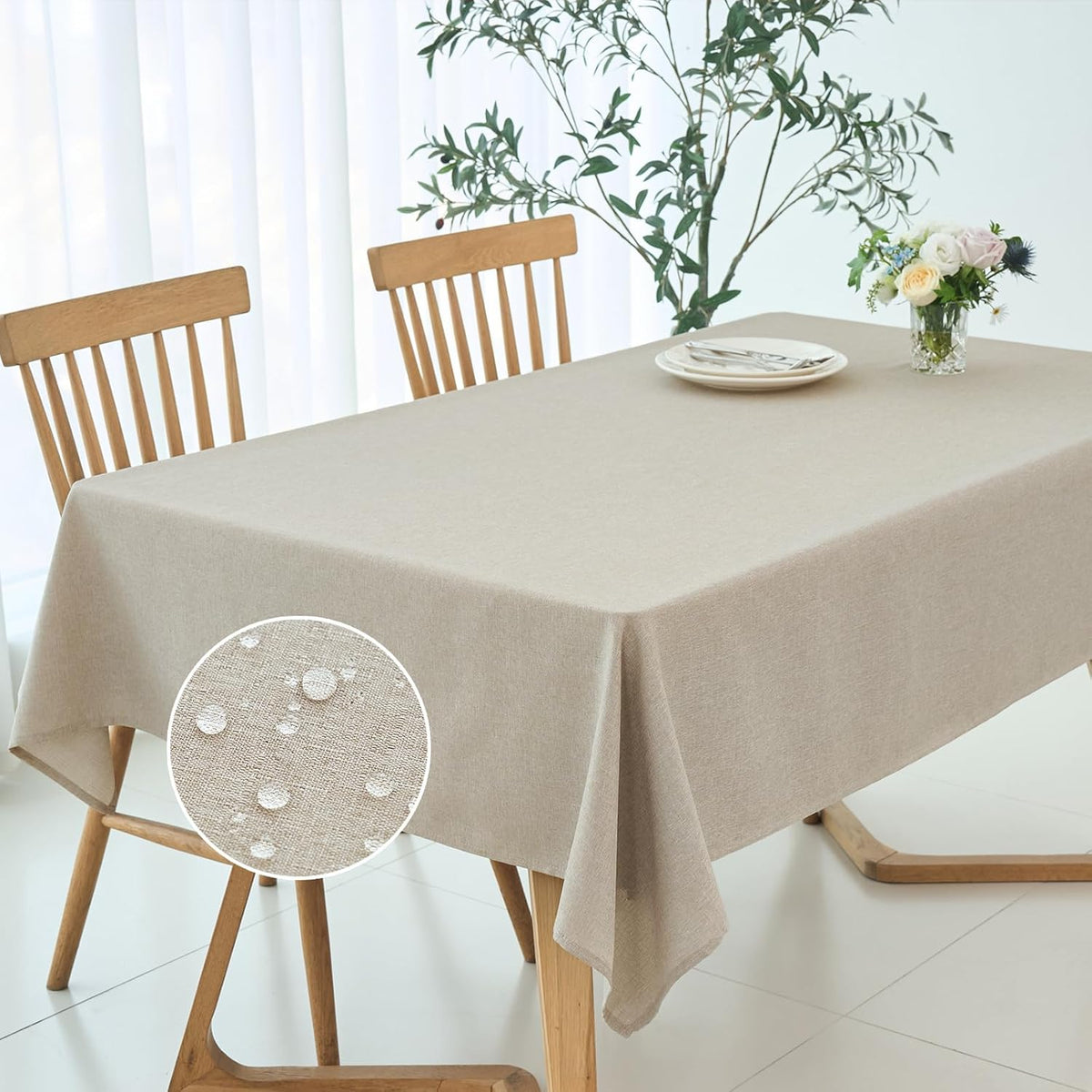 maxmill Linen Textured Rectangular Tablecloth Water Resistant Wrinkle Free Spill-Proof Stain Proof