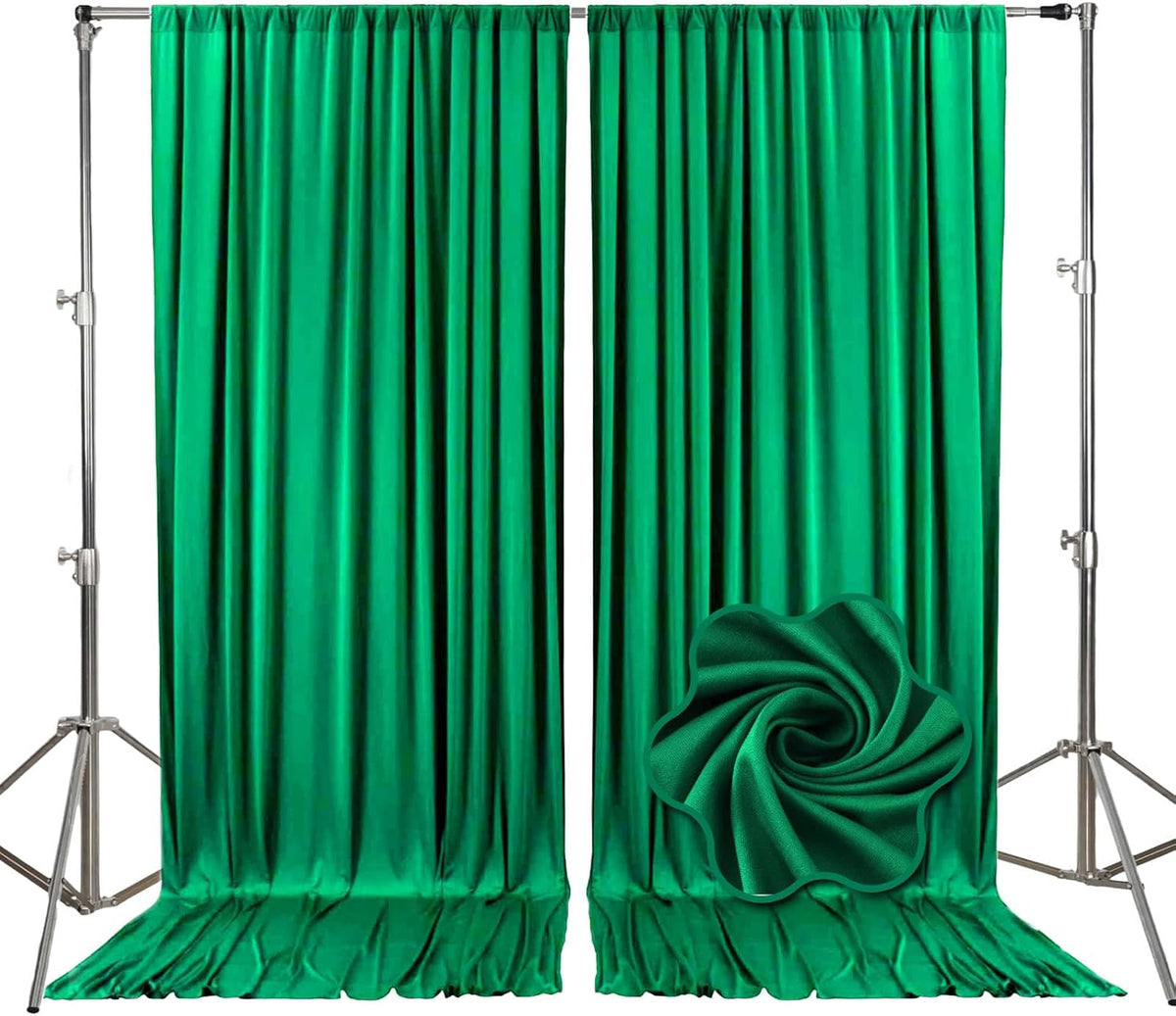 10ft x 10ft Deep Green Backdrop Curtains for Parties, Fabric Satin Background Curtain with Rod