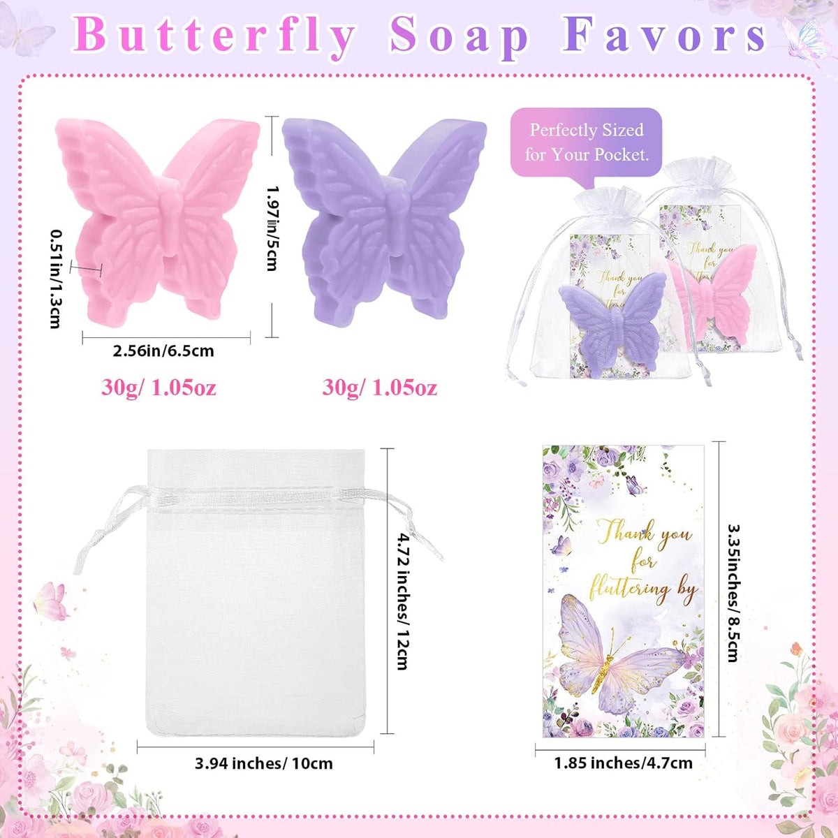 Dunzy 30 Sets Butterfly Theme Baby Shower Favors for Guests Butterfly Soap Favors with Thanks You