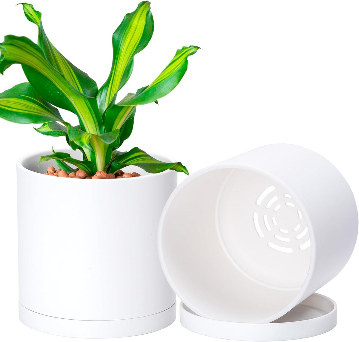 D'vine Dev 2 Pack 5.5 Inch Modern Plastic Plant Pots, Small Garden Planters for Plant with Drainage
