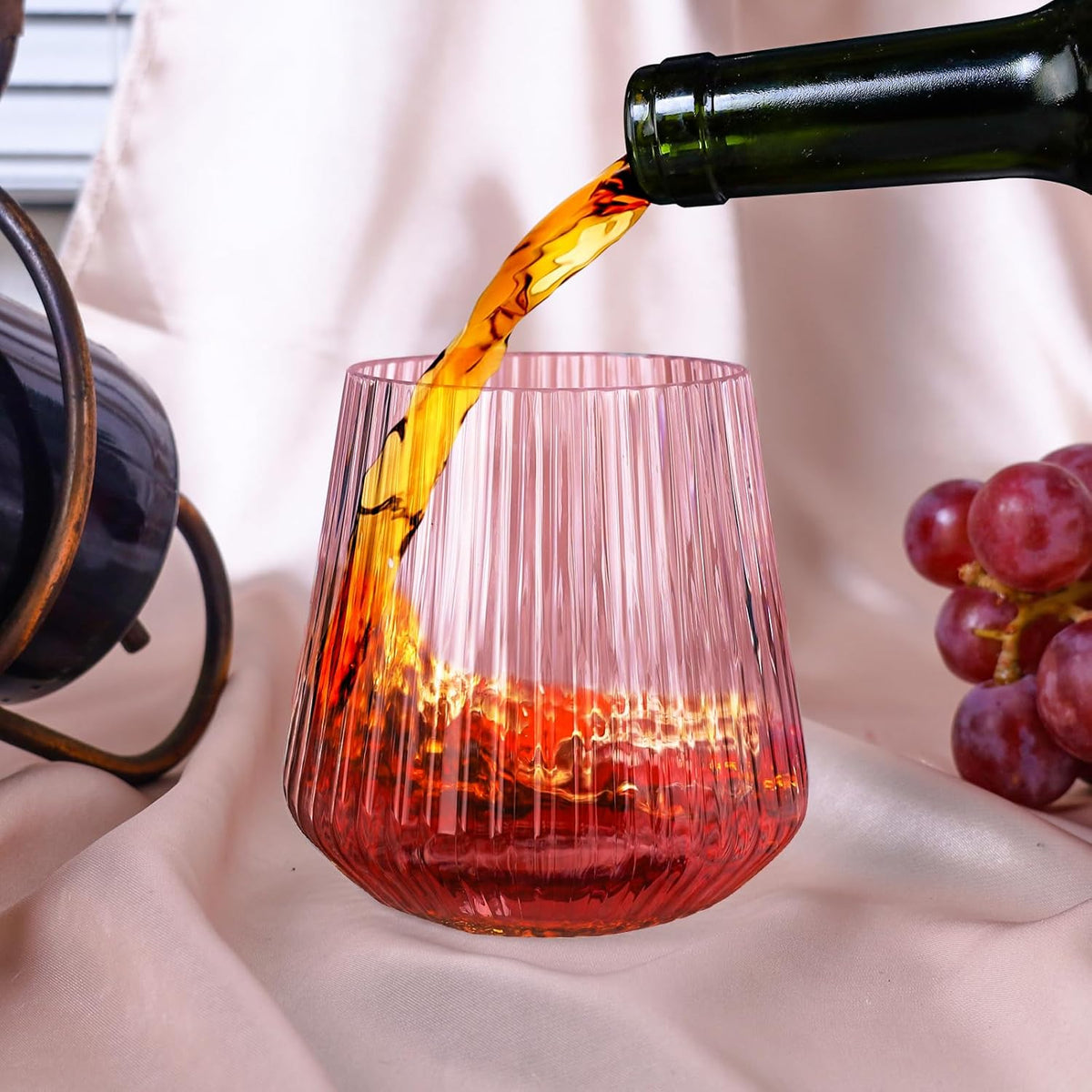 40 Pack Plastic Ribbed Wine Glasses, 14Oz Origami Disposable Wine Glasses Unbreakable Clear Plastic