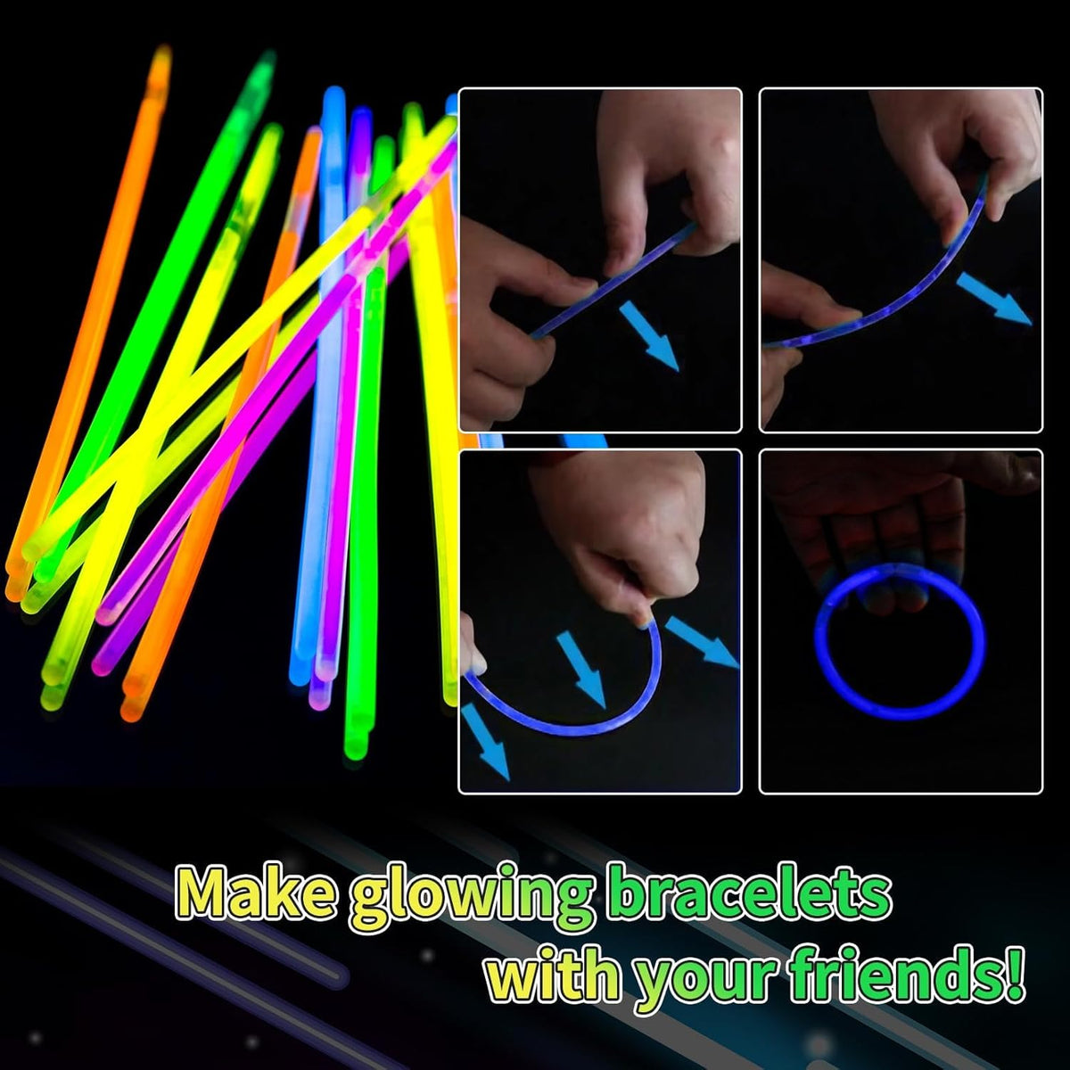 60 Pack 8” Green Glow Sticks Bulk with 60 Connectors Neon Glow In The Dark Party favors Supplies