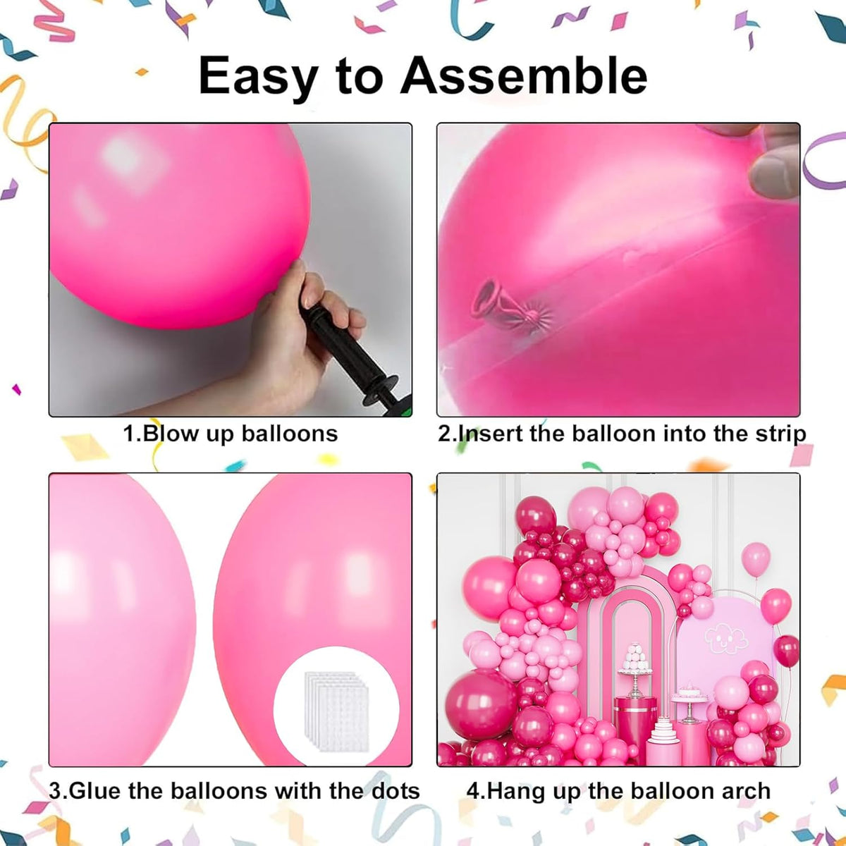 Pink Balloon Arch Kit, Metallic Hot Pink Balloons Garland with Different Sizes for Baby Shower