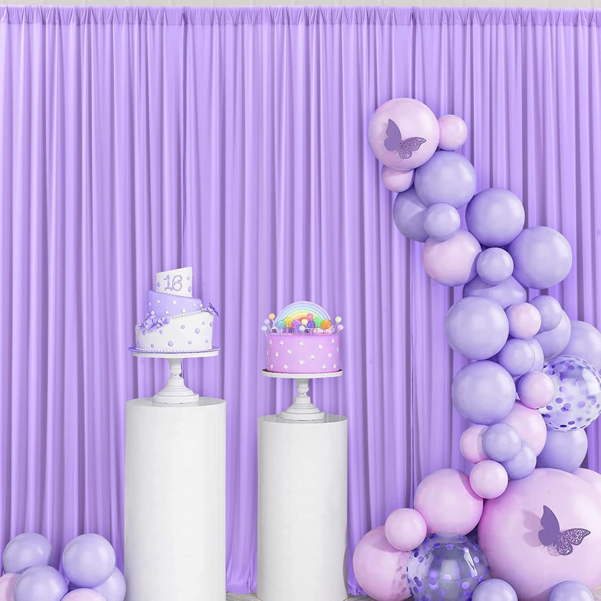 50 ft x 10 ft Wrinkle Free Lavender Backdrop Curtain for Parties, Polyester Light Purple Photo