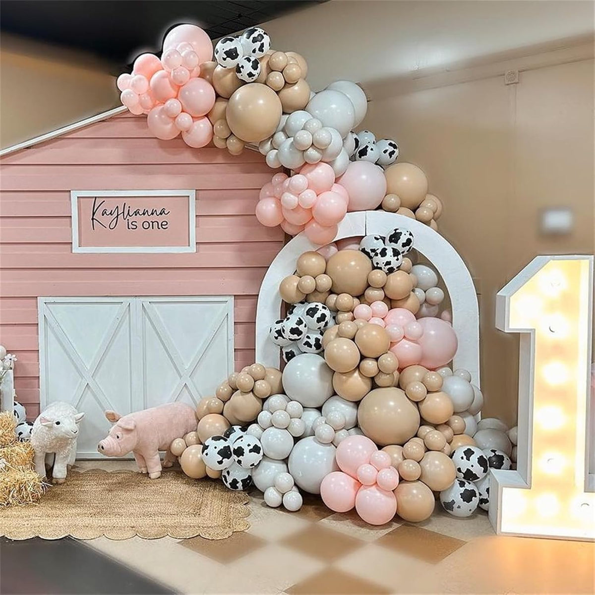 Cow Print Balloons, 60PCS Pastel Pink Cow Print Latex Balloons, Pink Cream Beige White Balloons for