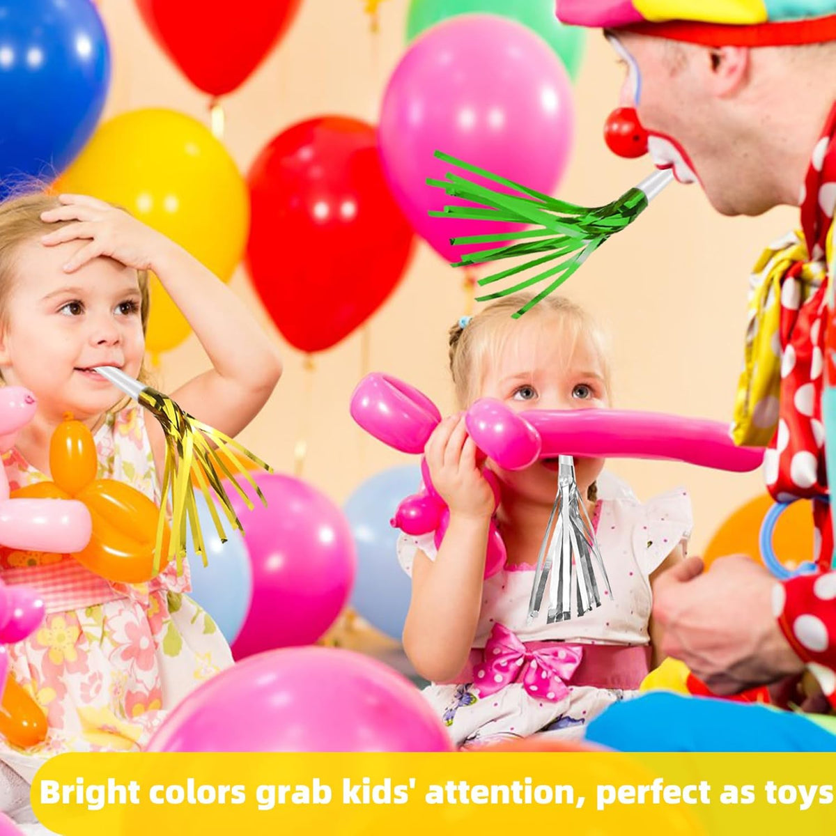 24 Pack Metallic Fringe Party Blowers - Kids Party Noise Makers,Party Blowers for Kids,Horns &