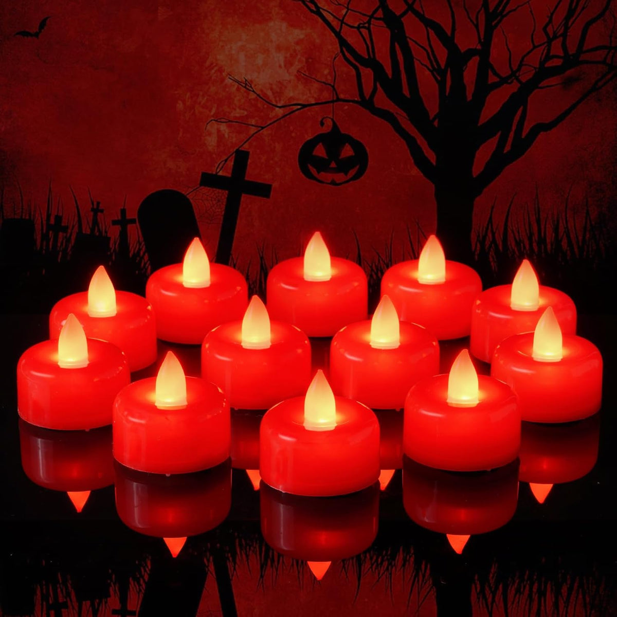 Amagic 24 Pack Red Flameless LED Tea Lights Candles Battery Operated, Electric Fake Tealight