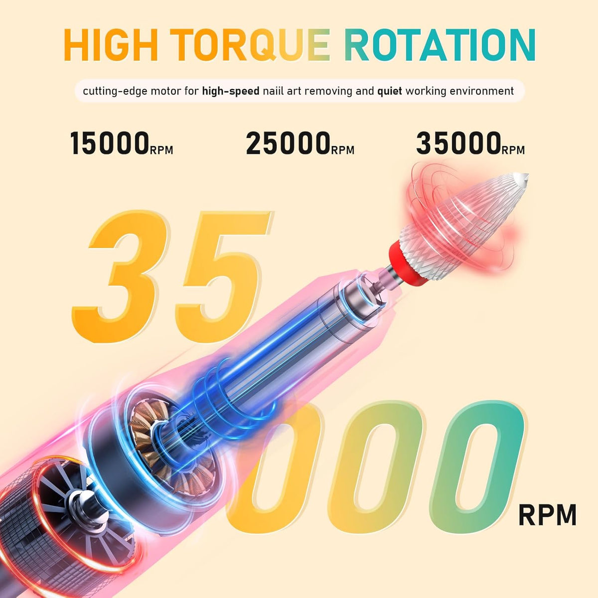 Portable Nail Drill Electric File: 35000RPM Professional Rechargeable Nail E File Machine,for