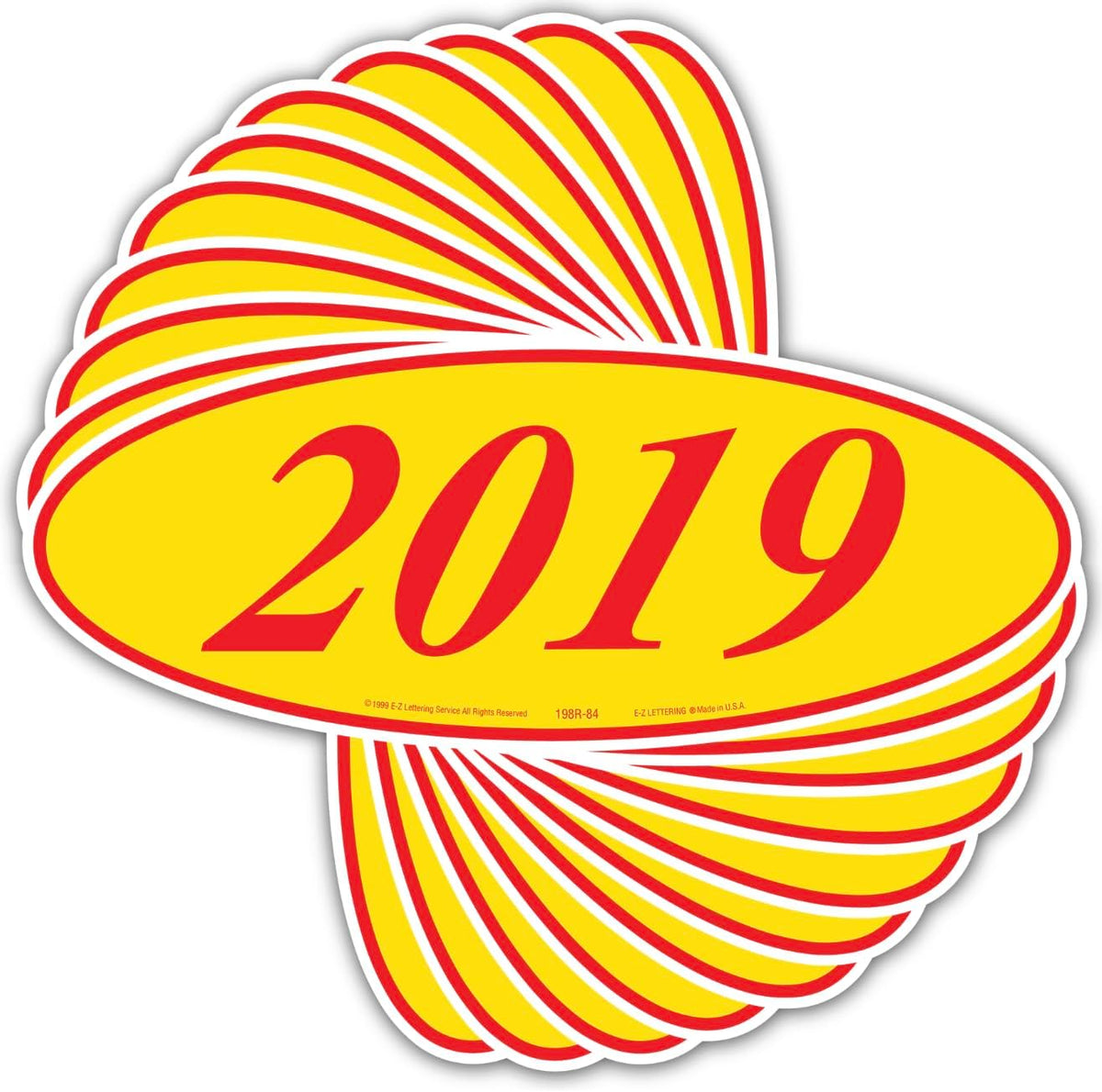 EZ-Line Oval Model Windshield Year Stickers for Car Windows Red and Yellow Large Vinyl Dealership