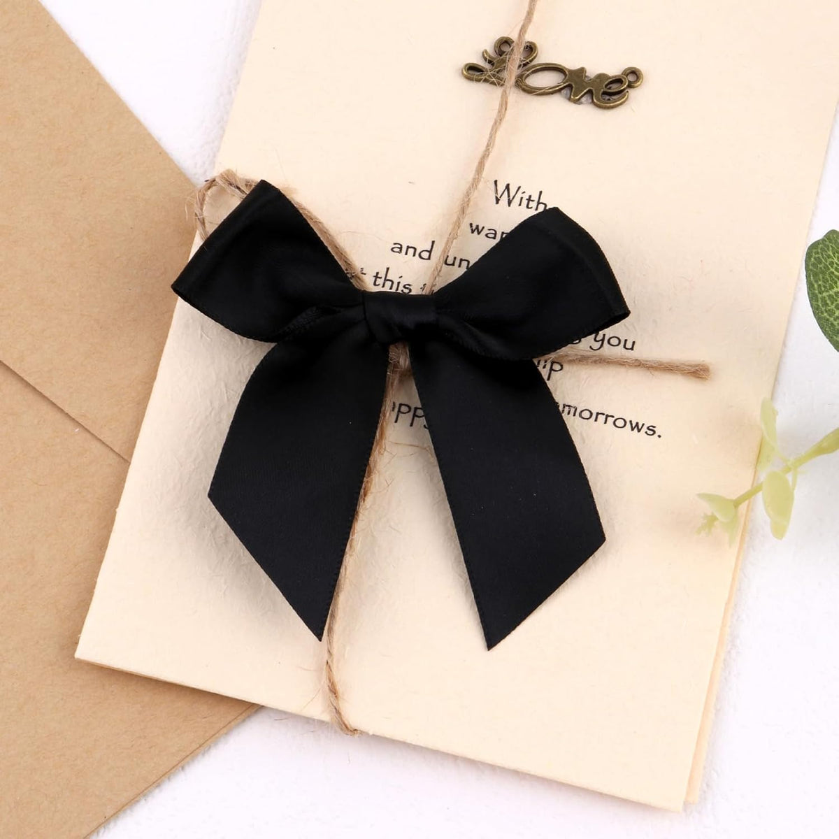 114 Pack Twist Tie Bows for Treat Bags 3" Black Satin Ribbon Bows for Package Craft, Gift Wrapping