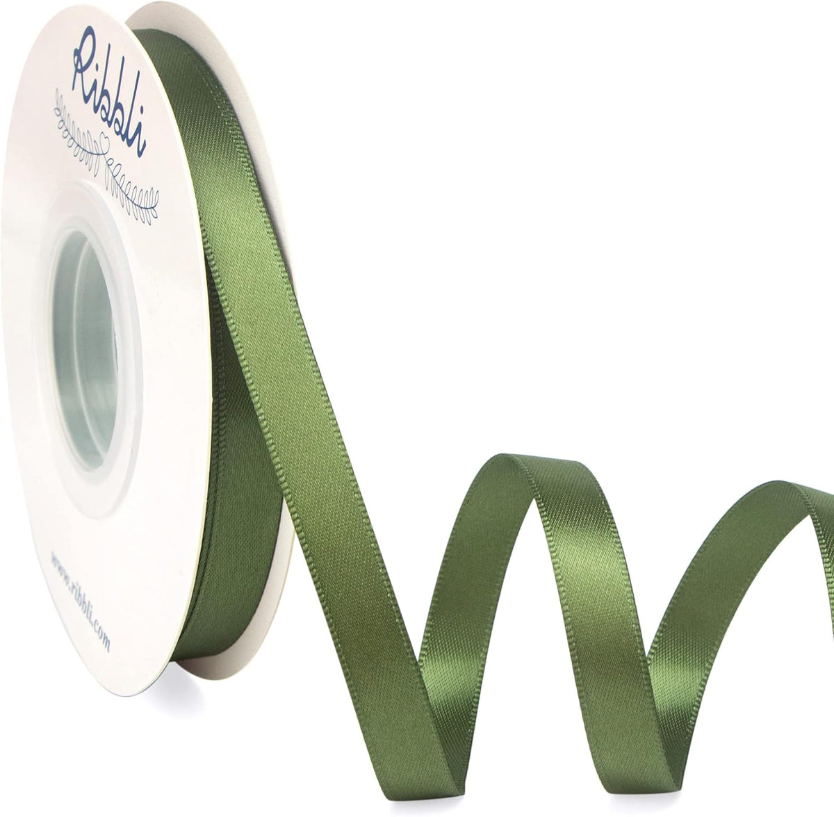 Ribbli Moss Green Satin Ribbon,Double Faced Satin 3/8 inch x Continuous 25 Yards,Use for Bows