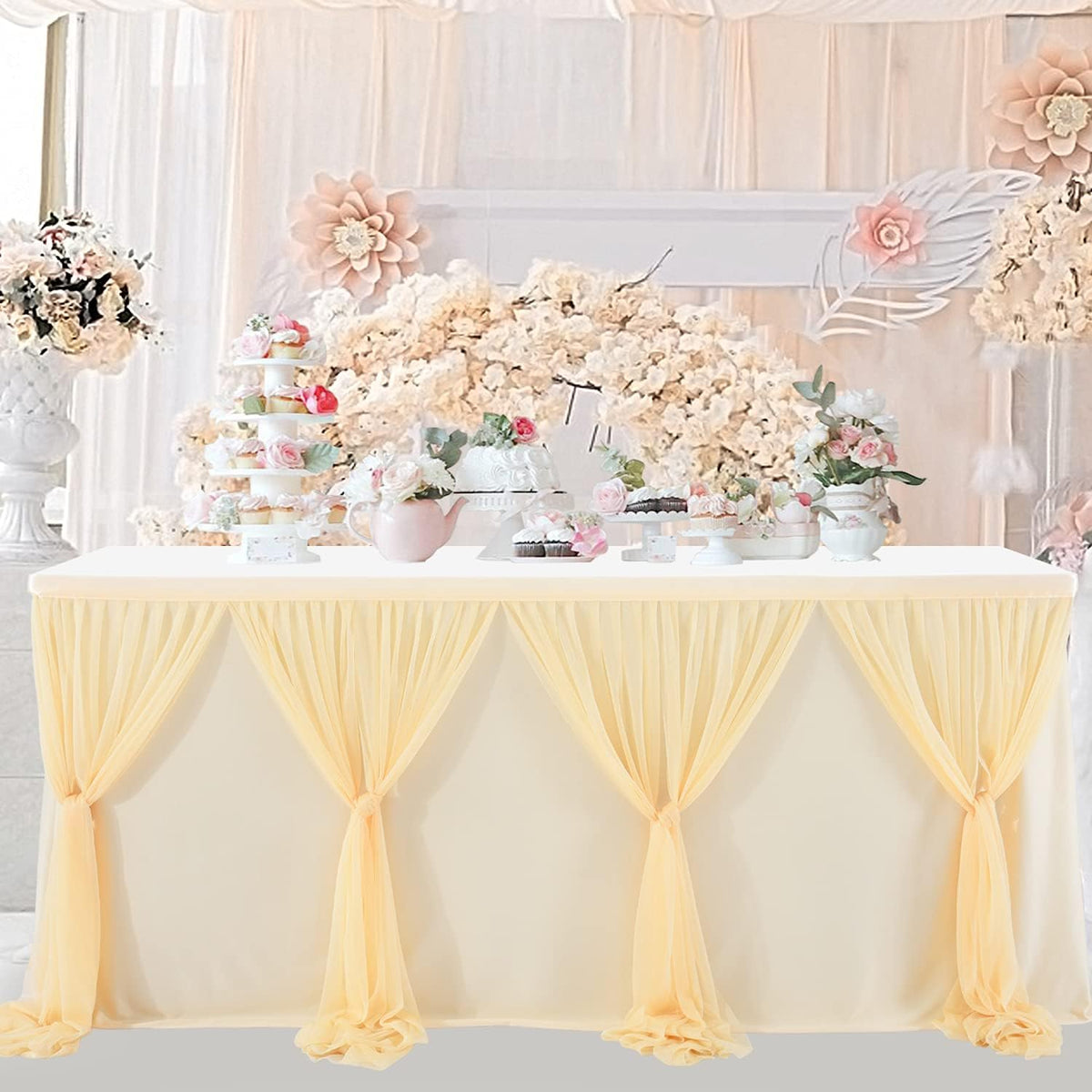 9ft Champagne Table Skirt for Weddings Table Cloth Elegant Tutu Table Skirt Cover for Birthday
