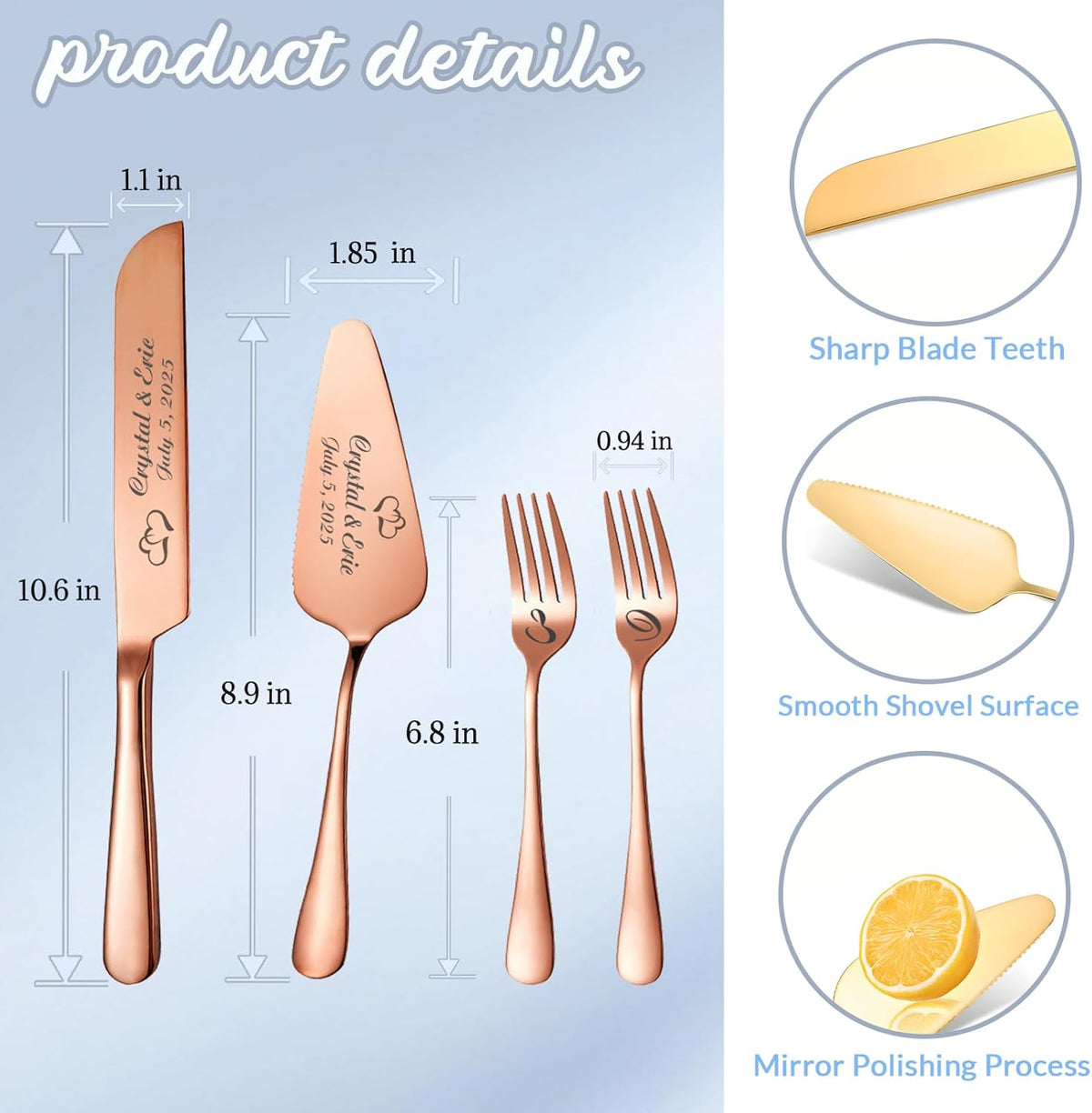 Personalized Wedding Cake Knife and Server Set, Custom Names Cake Cutting Set with Stainless Steel