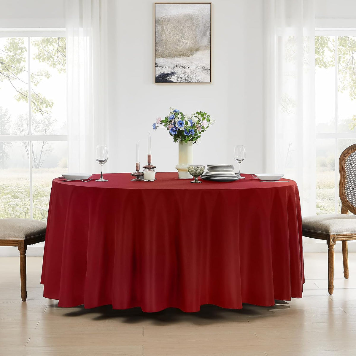 Round Tablecloth 120 Inch Tablecloth 6 Pack Red Table Cloths Washable Decorative Linen Polyester