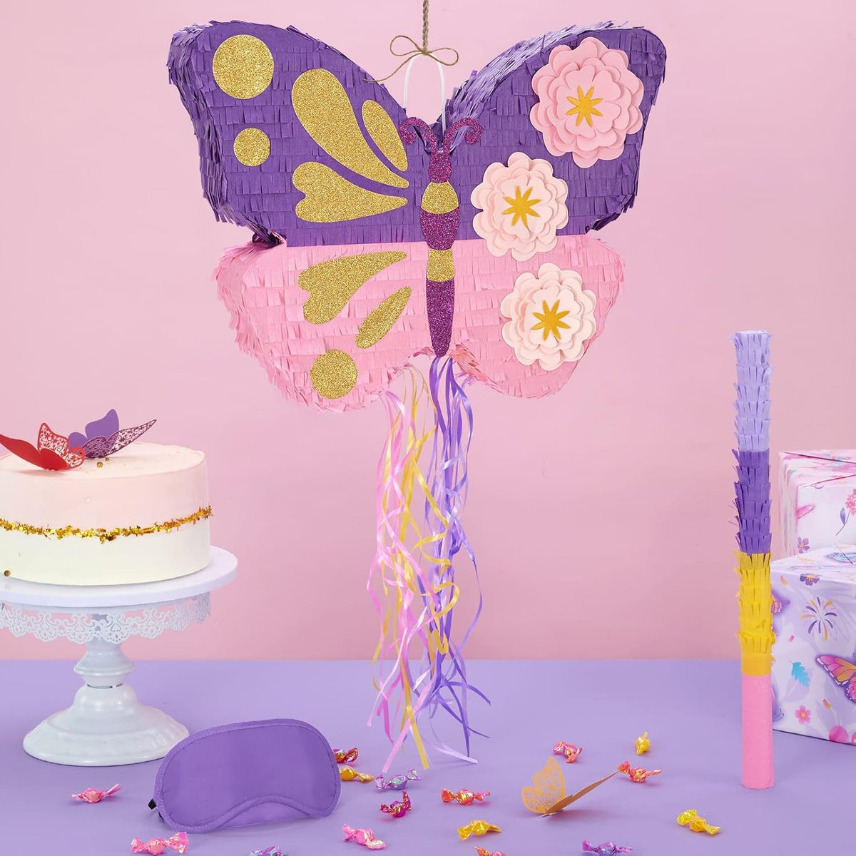 WERNNSAI Butterfly Piñata - Butterfly Birthday Party Supplies Pinata with Stick and Blindfold for