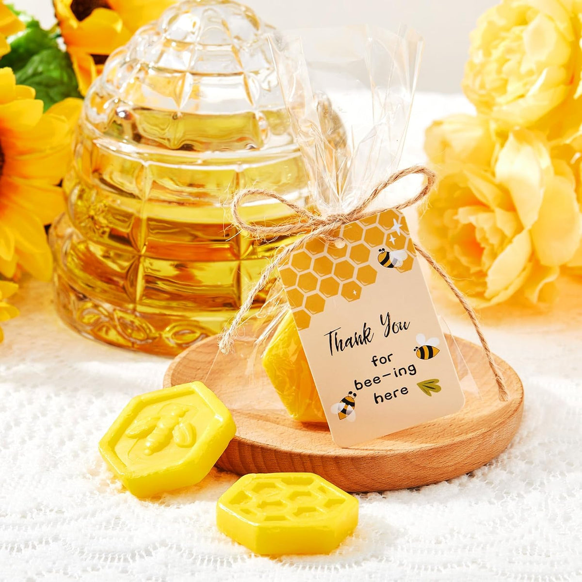 48 Set Baby Shower Favors Bee Party Favors Including Honeycomb Soap with Thank You Card Gift Honey