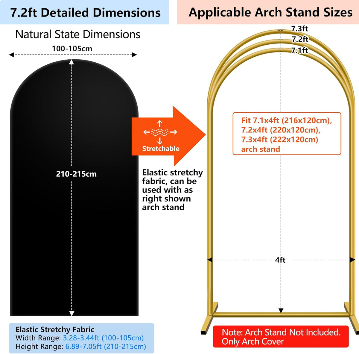 Hemmotop 7.2 ft Black Arch Backdrop Cover (No Arch Stand), Double-Sided Spandex Arch Covers