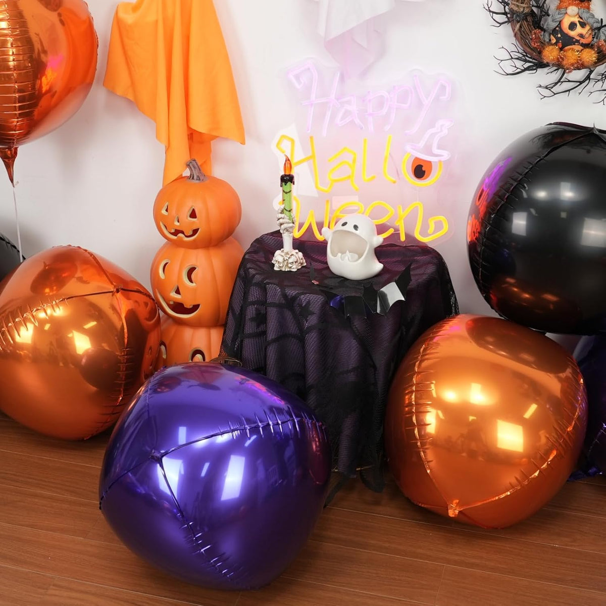 Black Orange Purple Halloween Foil Balloons, 6Pcs 4D Large Metallic Helium Balloon, 22Inch Big