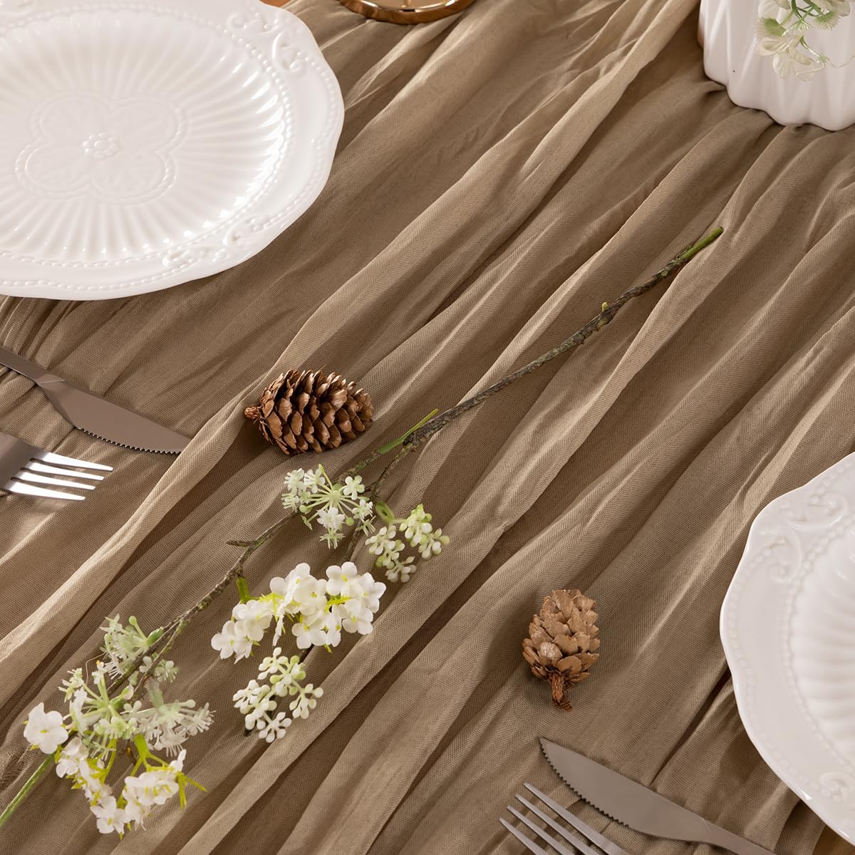 Nude Table Runner Cheesecloth Table Runner 14FT Farmhouse Table Runners 160 Inches Fall Table Decor