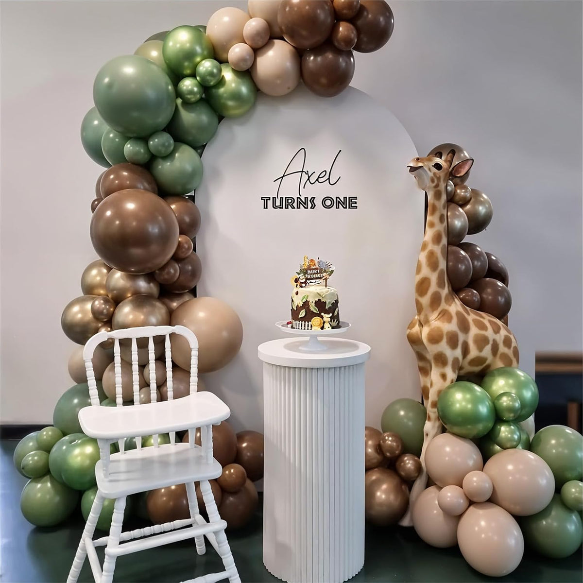 Sage Green Brown Safari Balloons, 60PCS Dusty Olive Green Coffee Beige Metallic Gold Eucalyptus