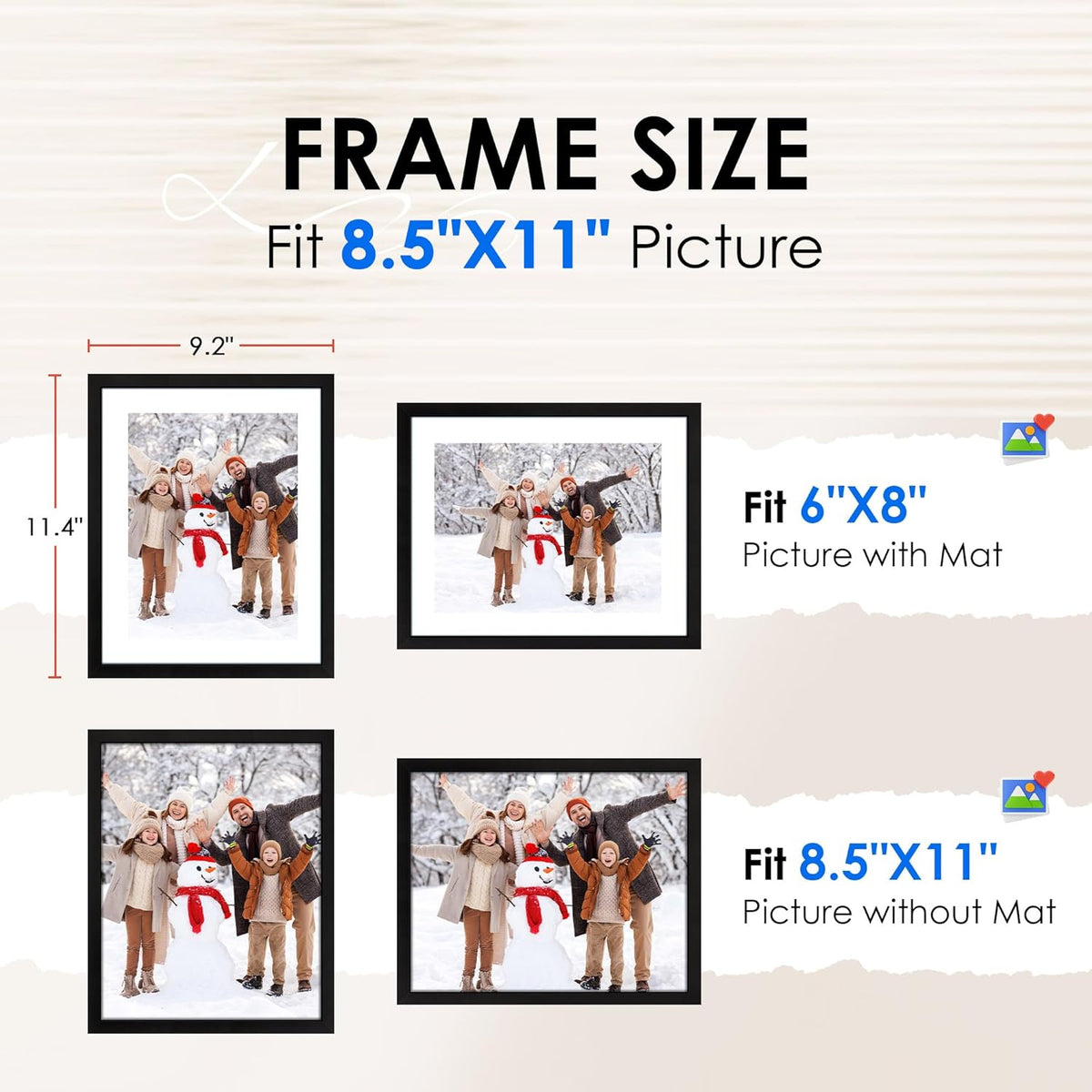 FIXSMITH 8.5x11 Picture Frame Set of 2, Photo Frame with HD Plexiglass, Display Pictures 6x8 with