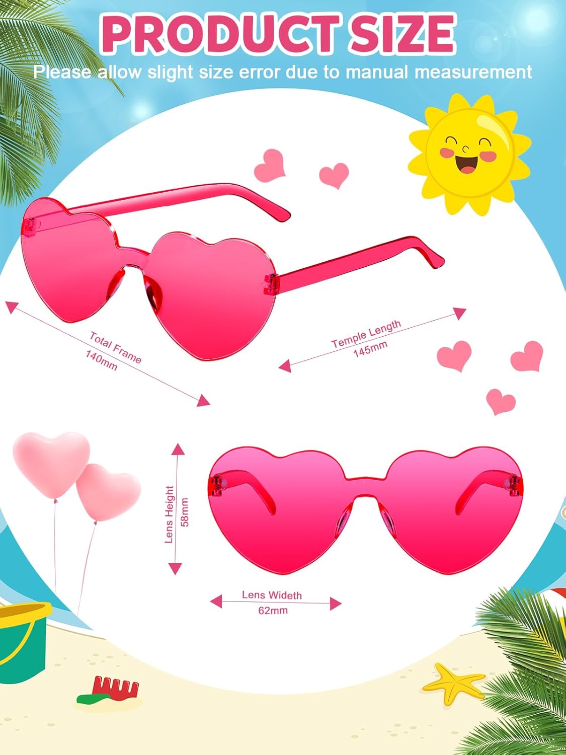 12 Pairs Heart Shaped Sunglasses for Women Colorful Glasses Fun Trendy Transparent Heart Sunglasses