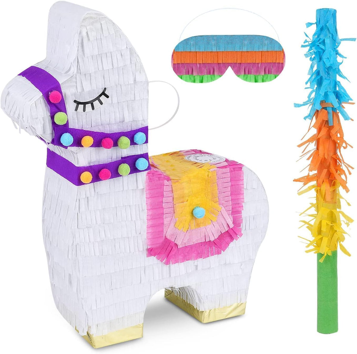 Llama Pinatas Bundle with a Blindfold and a Bat (17 x 14 x 4 Inches), Perfect for kid's Birthday