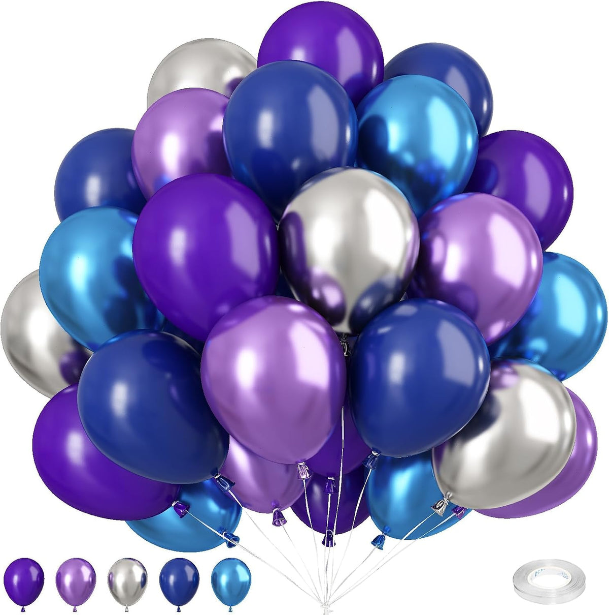 Purple and Blue Balloon Set, 50 PCS 10 Inch Space Theme Party Supplies, Navy Blue Purple Silver