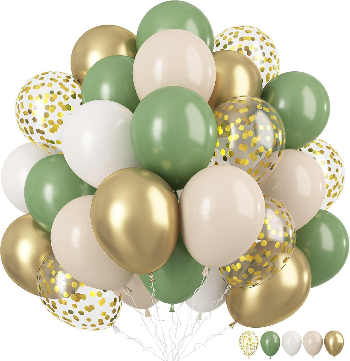 Sage Green Gold Balloons, 12 Inch Green White Metallic Gold Balloons, Olive Sand White Balloon