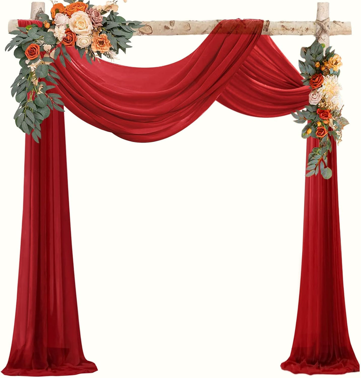 VOK Red Wedding Arch Draping Fabric Chiffon Fabric, 29in x 18Ft Sheer Chiffon Outdoor Curtain for