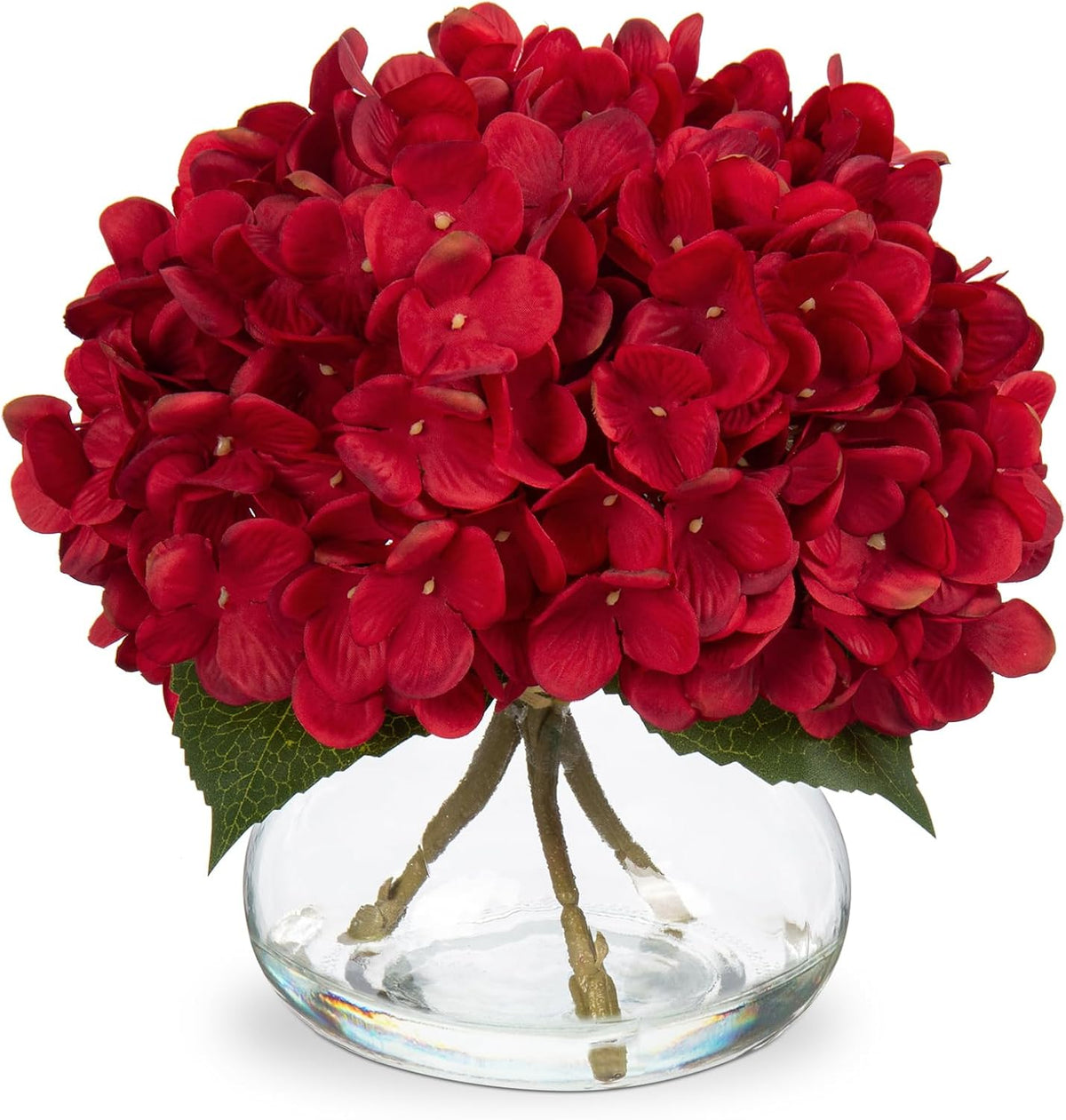 Hollyone Hydrangea Artificial Flowers in Vase Red Silk Fall Fake Flowers Arrangements with Glass