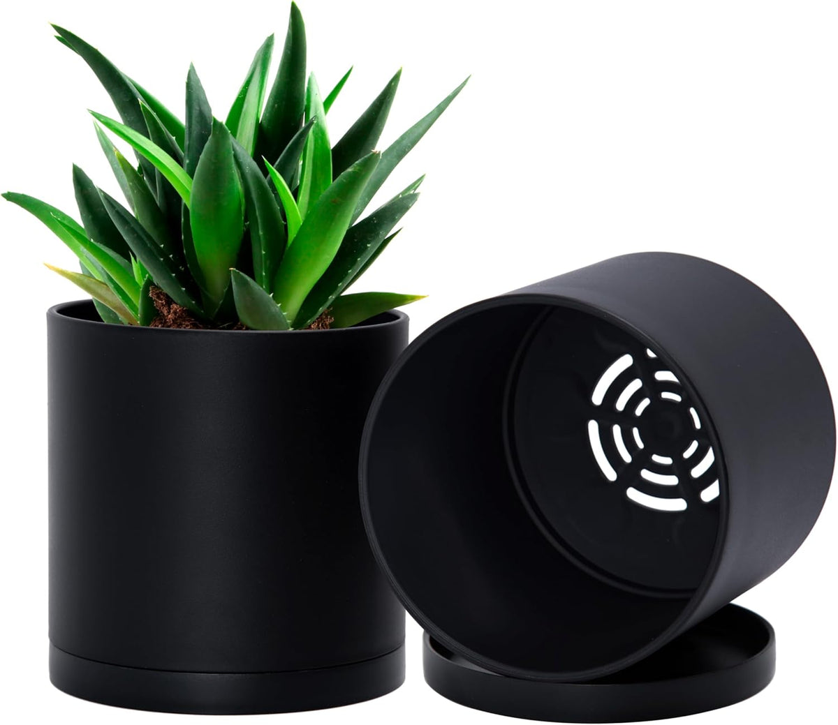 D'vine Dev 2 Pack 5 Inch Modern Plastic Plant Pots, Small Garden Planters for Plant with Drainage