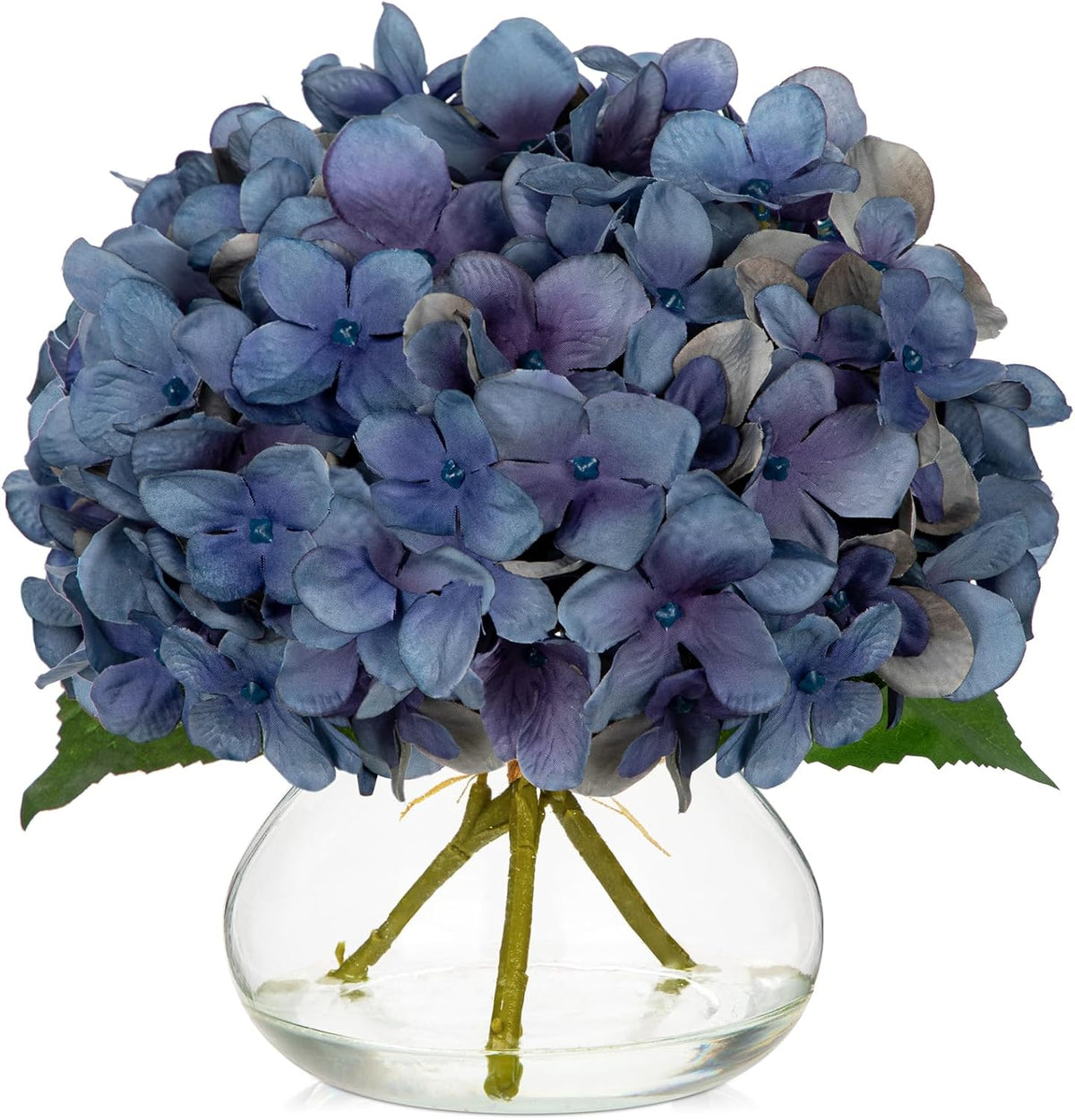 Hollyone Blue Hydrangea Fall Flowers Artificial for Decoration with Glass Vase Autumn Silk Faux
