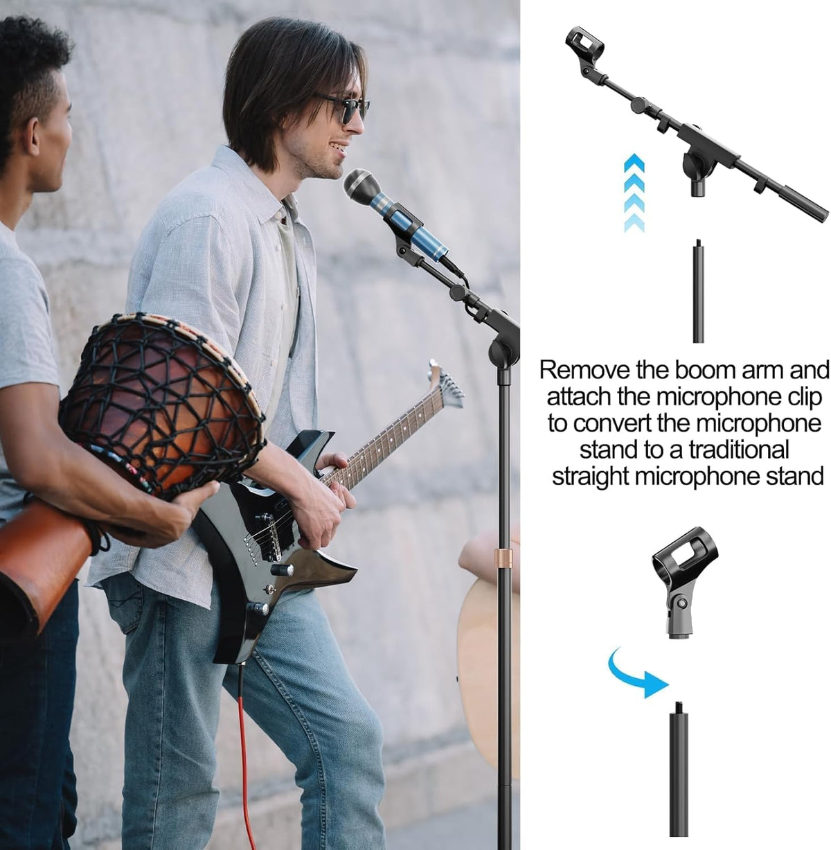 Mic Stand with Boom Arm, Heavy Duty Tripod Microphone Stand Floor Holder Height Adjustable with
