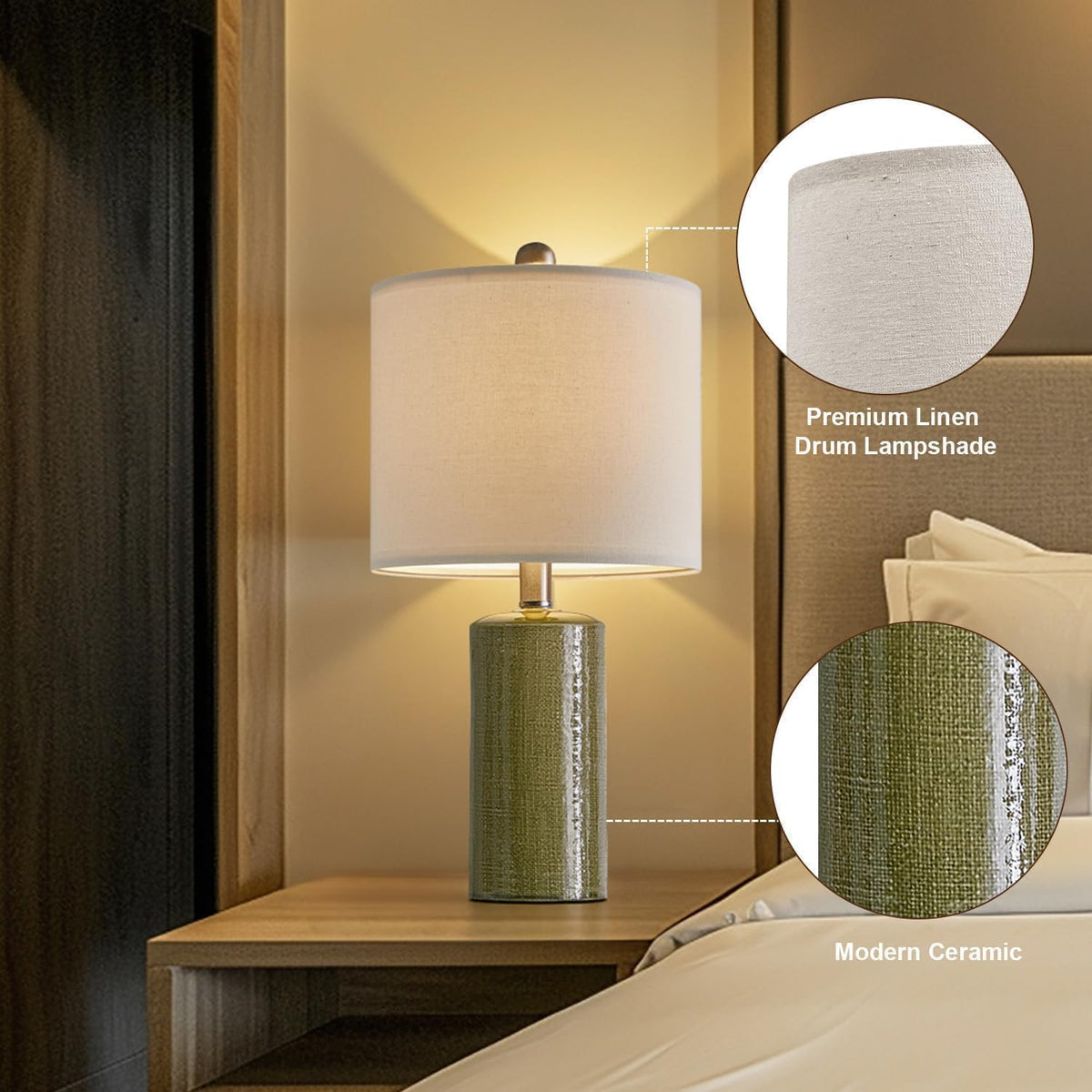 20.25" Small Table Lamps Set of 2 Modern Ceramic Lamps for Living Room Farmhouse Bedside Lamps Boho