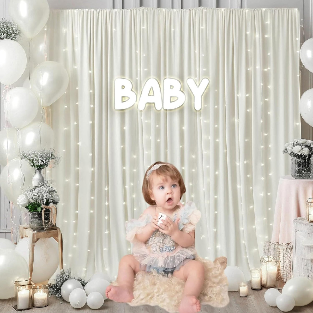 10 x 10 Feet Ivory White Backdrop Curtain for Partie, Background Curtains for Photoshoot, Birthday