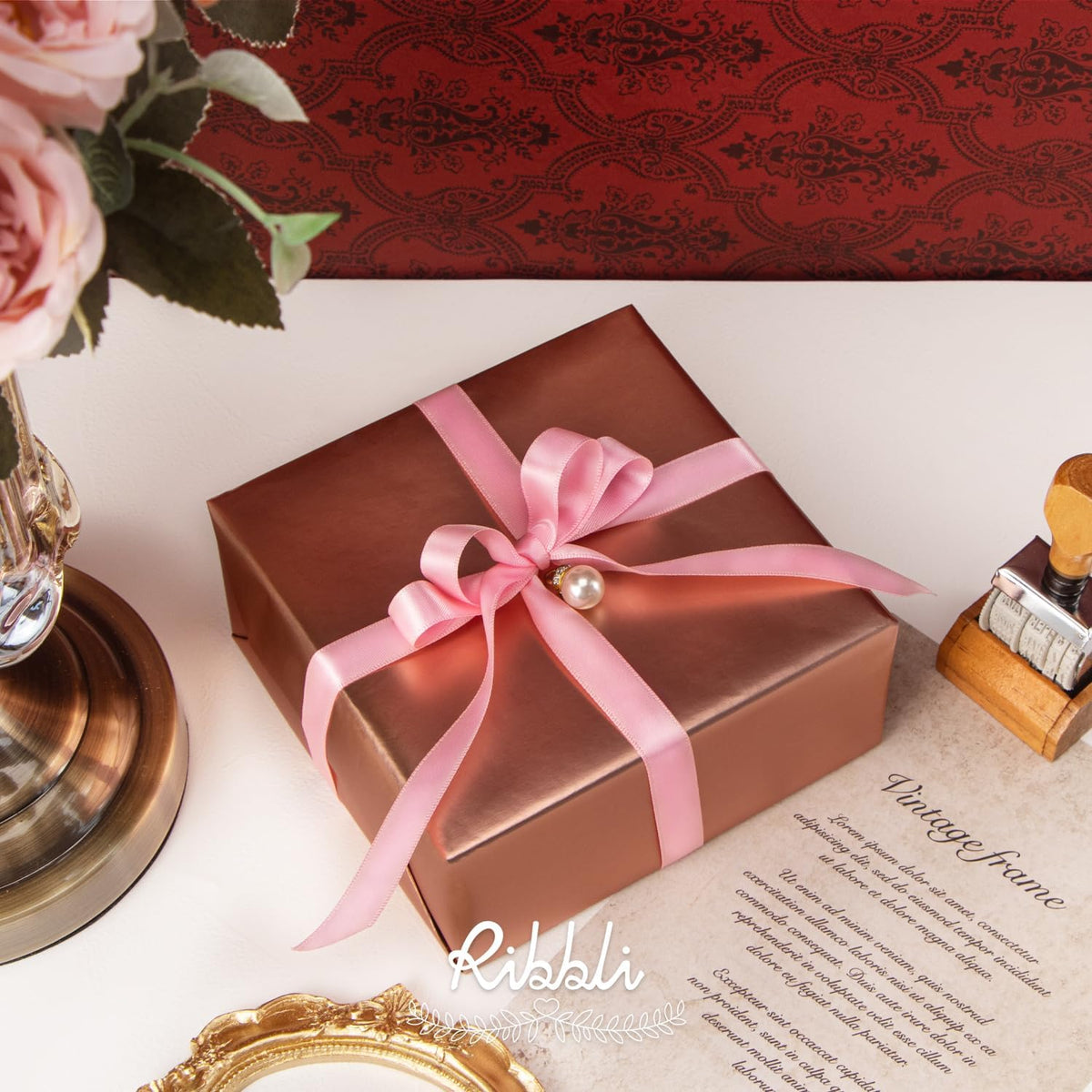 Ribbli Double Faced Pink Satin Ribbon,1/2” x Continuous 25 Yards,Use for Bows Bouquet,Gift
