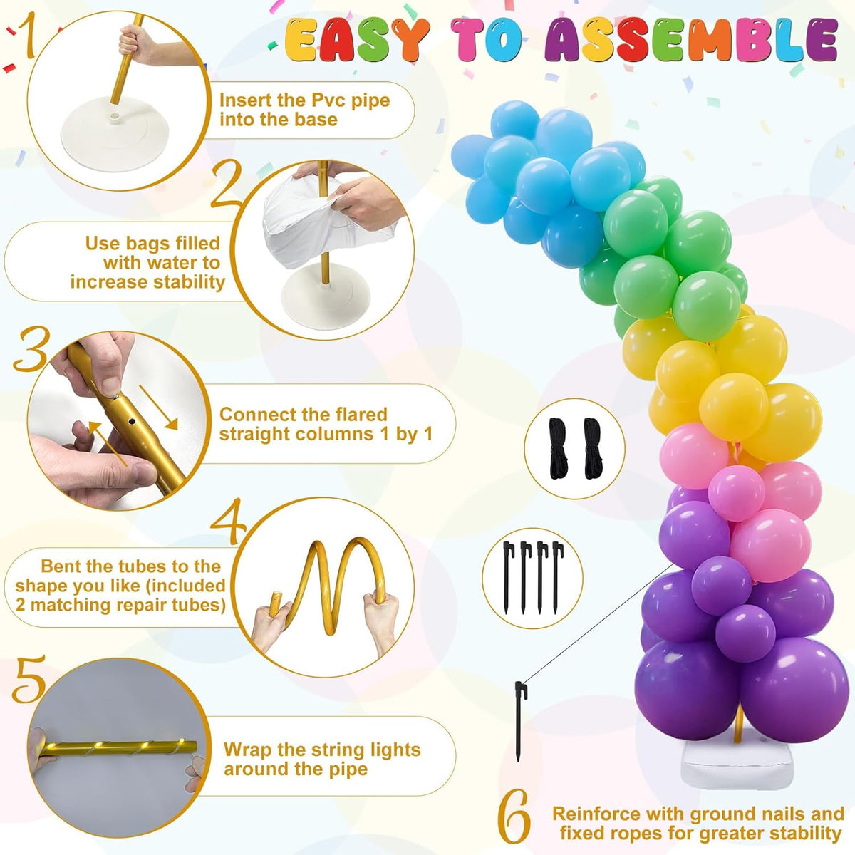 OurWarm Balloon Arch Kit with LED Lights, 9.35FT & 6FT Free Bending Half Balloon Arch Stand with